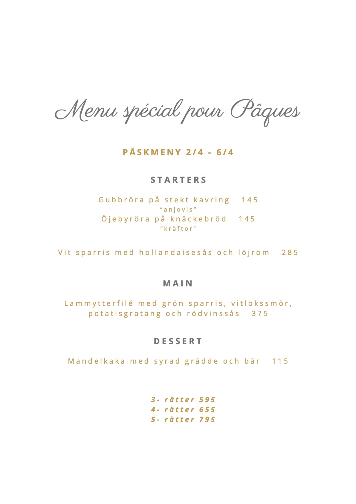 Bild på kvällsmenyn